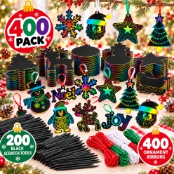 Christmas Magic Scratch Ornaments w/Tools GIANT 400Pk